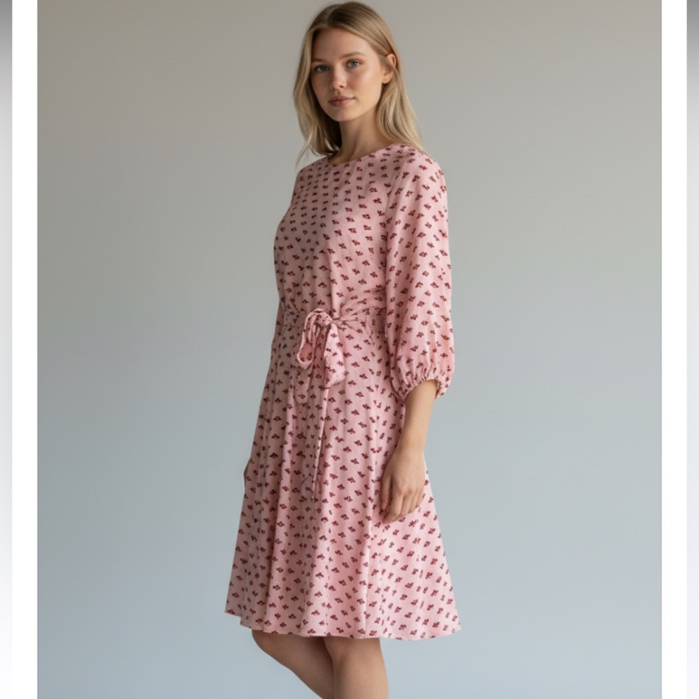 New Ann Taylor midi dress in pink floral print with balloon sleeves size M